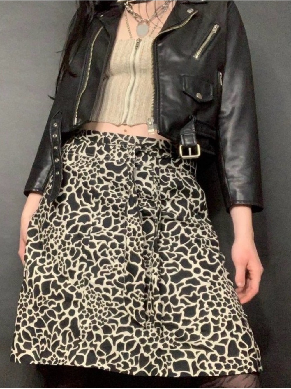 Merona Black and Cream Animal-Print Circle Skirt